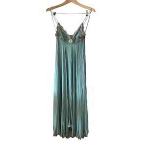 Matthew Williamson Teal Silk Beaded Maxi Dress Vintage Y2K Size 6 (UK)